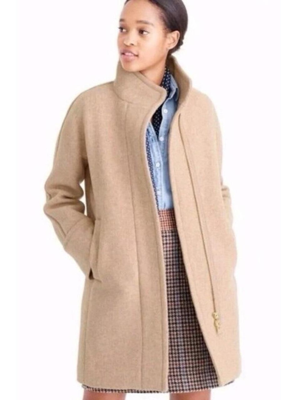 J. Crew Camel Wool-Blend Stand Collar Coat